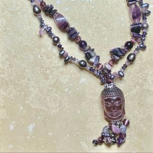 Sajen 925 Multistone Amethyst Buddha Necklace